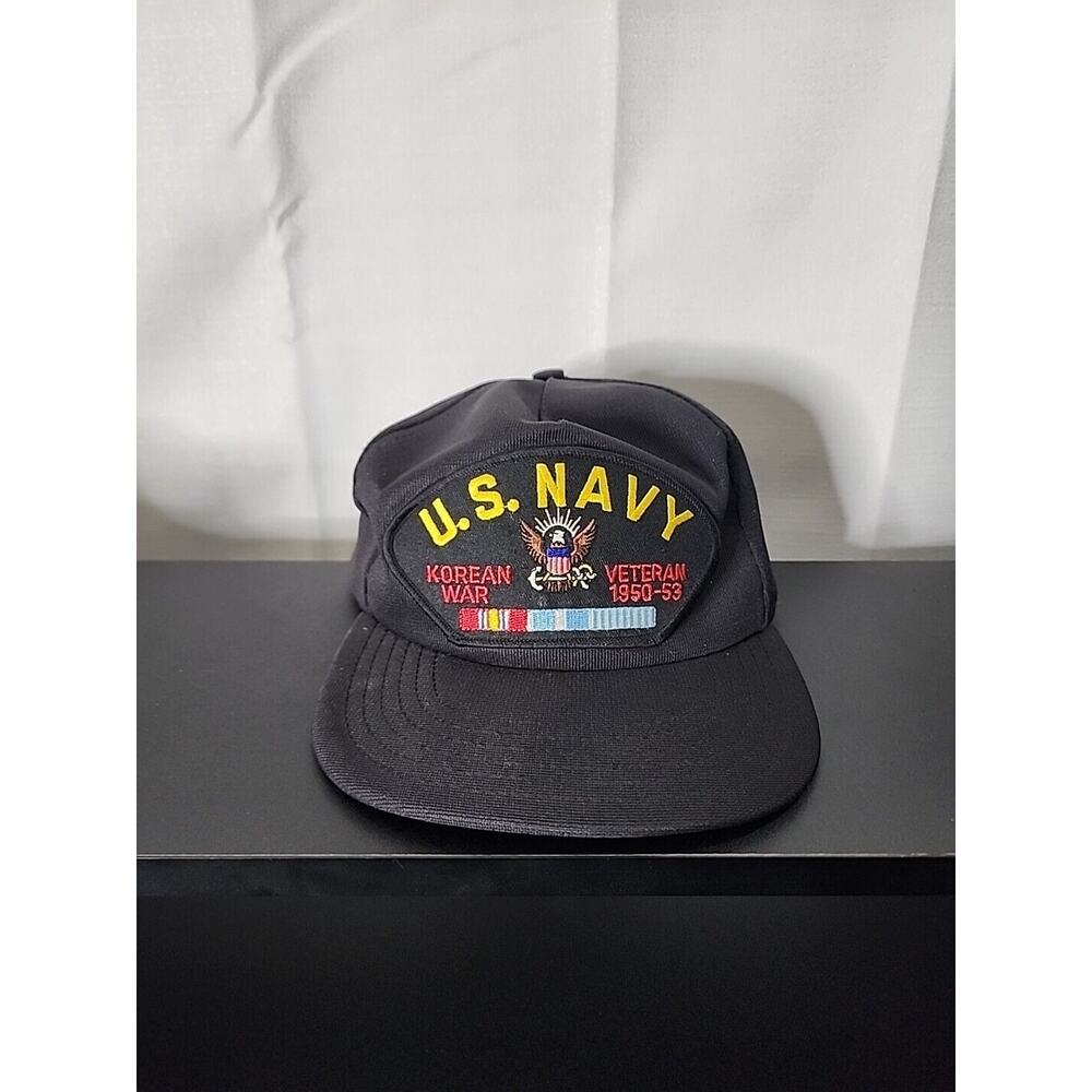 US NAVY Korean War Veteran 1950-53 Black Strapback Adjustable Hat Cap